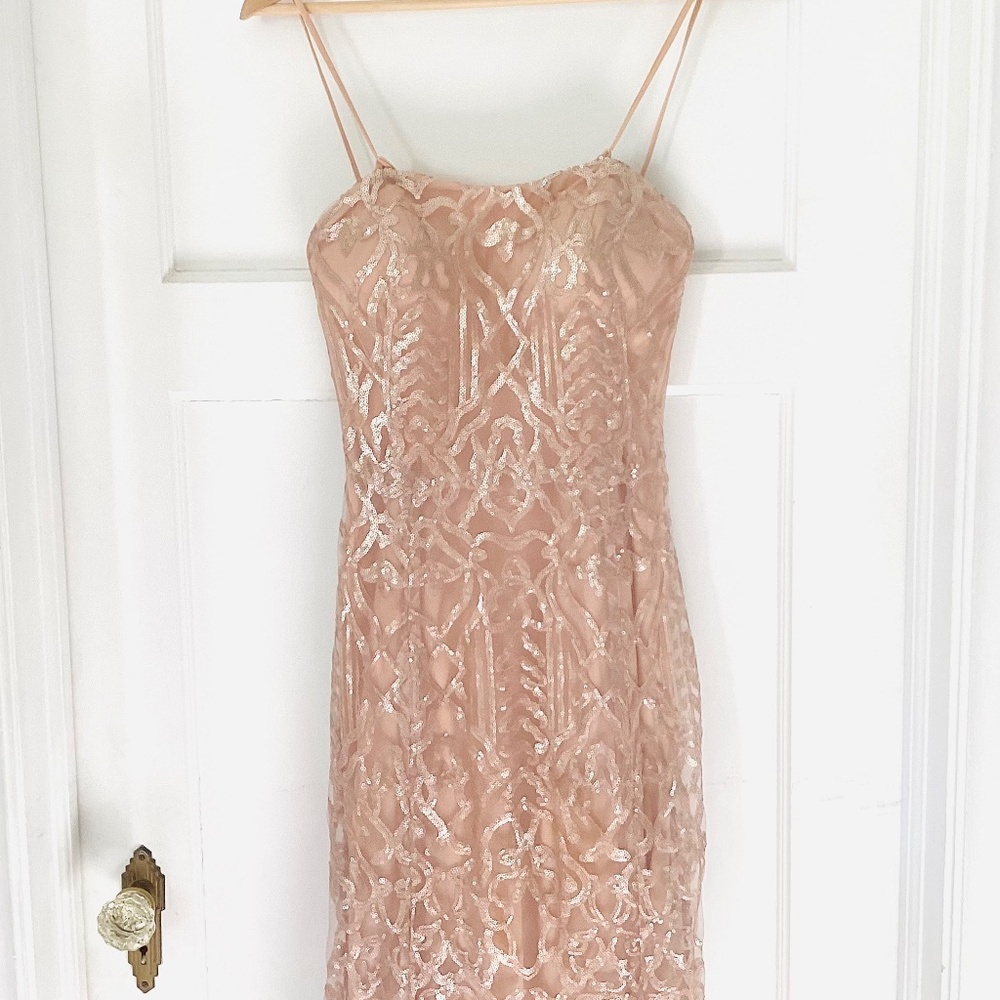 Wtoo Talisa Sequence Mesh Strapless Gown Latte Co… - image 2